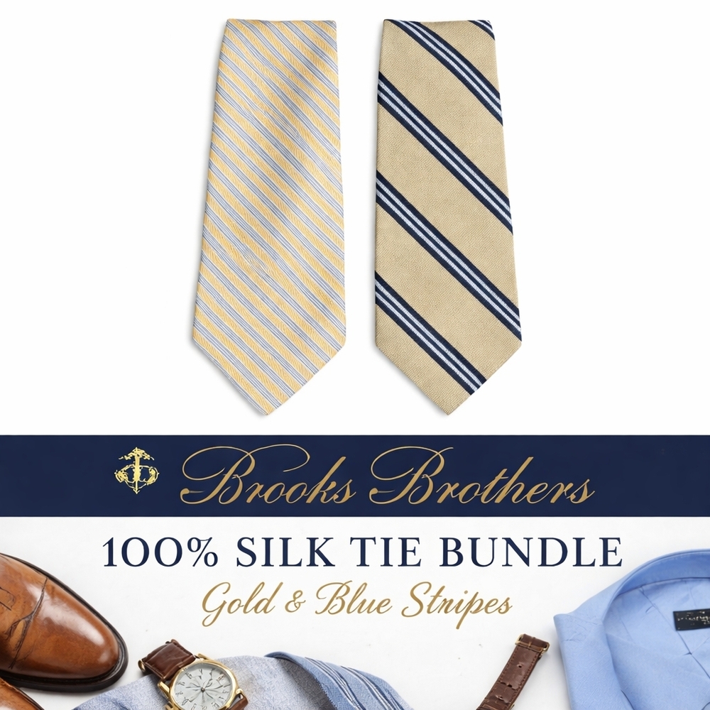 BROOKS BROTHERS 100% Silk Tie Bundle Mens Gold Blue Striped Preppy Ivy Old Money